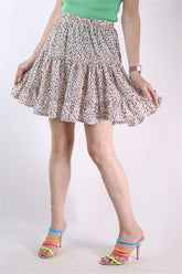 חצאית קומות חדשה בפרינט כתמים שמנת חום- XS-M